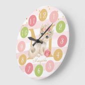 Cute Kitten Sweet Monogram Kleurrijke Grote Klok (Hoek)