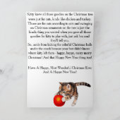 Cute Kitten Swinging On Christmas Tree Ornaments Feestdagen Kaart (Binnen)