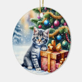 Cute Kitten Under Christmas Tree Keramisch Ornament (Links)