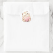 Cute Kitten Valentijnse  Roze Waterverf Cat Ronde Sticker (Tas)
