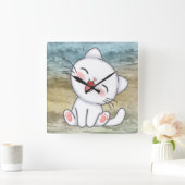 Cute Kitten Vierkante Klok (Huis)