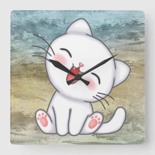 Cute Kitten Vierkante Klok (Voorkant)