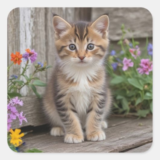 Cute Kitten Vierkante Sticker (Voorkant)