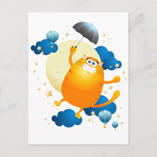 Cute Kitten vliegt met Umbrella Briefkaart (Voorkant)
