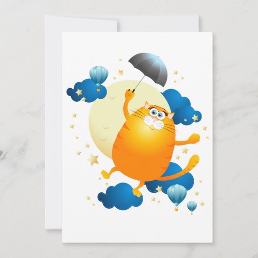 Cute Kitten vliegt met Umbrella Kaart (Voorkant)