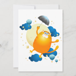 Cute Kitten vliegt met Umbrella Kaart