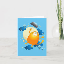 Cute Kitten vliegt met Umbrella Kaart