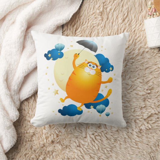 Cute Kitten vliegt met Umbrella Kussen (Deken)