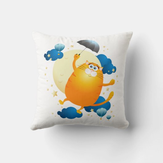 Cute Kitten vliegt met Umbrella Kussen (Achterkant)