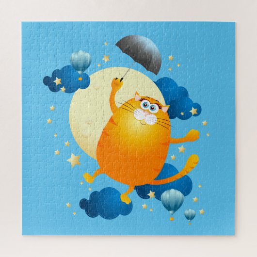 Cute Kitten vliegt met Umbrella Legpuzzel (Verticaal)