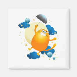 Cute Kitten vliegt met Umbrella Magneet