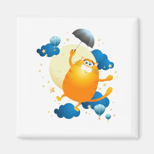 Cute Kitten vliegt met Umbrella Magneet (Voorkant)