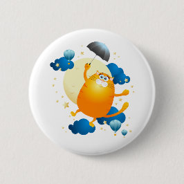 Cute Kitten vliegt met Umbrella Ronde Button 5,7 Cm