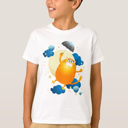 Cute Kitten vliegt met Umbrella T-shirt (Voorkant)
