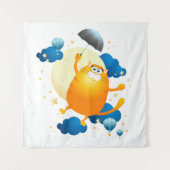 Cute Kitten vliegt met Umbrella Wandkleed (Voorkant)