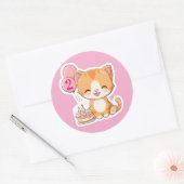Cute Kitten w Balloons, 2nd Birthday Ronde Sticker (Envelop)