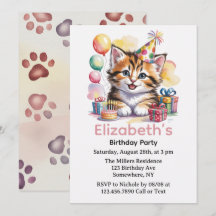 Cute Kitten Watercolor Birthday Party