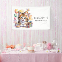 Cute Kitten Watercolor Birthday Party Welcome