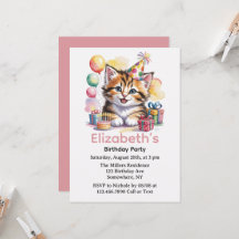 Cute Kitten Watercolor Verjaardagsfeestje