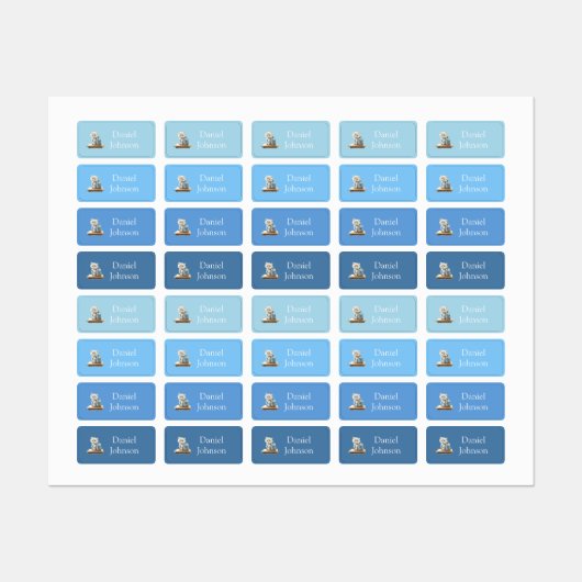 Cute Kitten with Backpack Blue Clothes Labels (Vel)