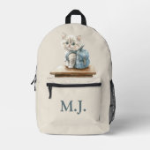 Cute Kitten with Backpack Custom Monogram Backpack Bedrukte Rugzak (Voorkant)