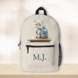 Cute Kitten with Backpack Custom Monogram Backpack Bedrukte Rugzak