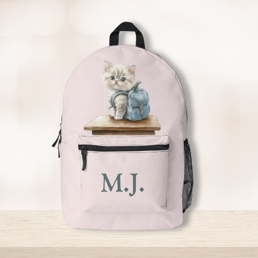 Cute Kitten with Backpack Custom Monogram Backpack Bedrukte Rugzak