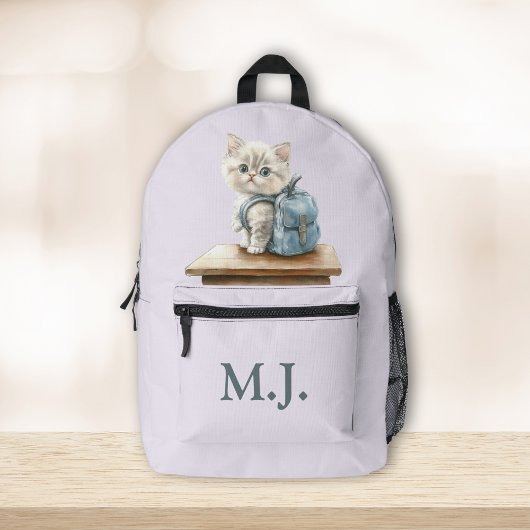 Cute Kitten with Backpack Custom Monogram Backpack Bedrukte Rugzak