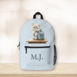 Cute Kitten with Backpack Custom Monogram Backpack Bedrukte Rugzak