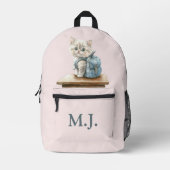 Cute Kitten with Backpack Custom Monogram Backpack Bedrukte Rugzak (Voorkant)