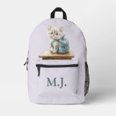 Cute Kitten with Backpack Custom Monogram Backpack Bedrukte Rugzak (Voorkant)