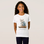 Cute Kitten with Backpack Personalized Kid T-shirt (Voorkant volledig)