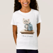 Cute Kitten with Backpack Personalized Kid T-shirt (Voorkant)