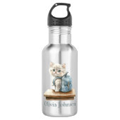 Cute Kitten with Backpack Personalized Waterfles (Voorkant)