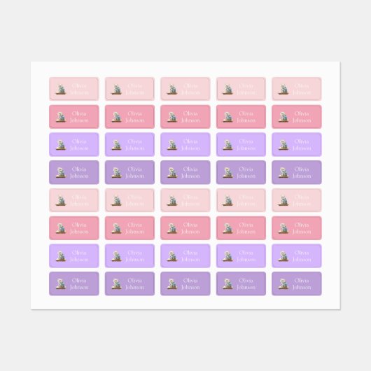 Cute Kitten with Backpack Pink and Lilac Clothes Labels (Vel)