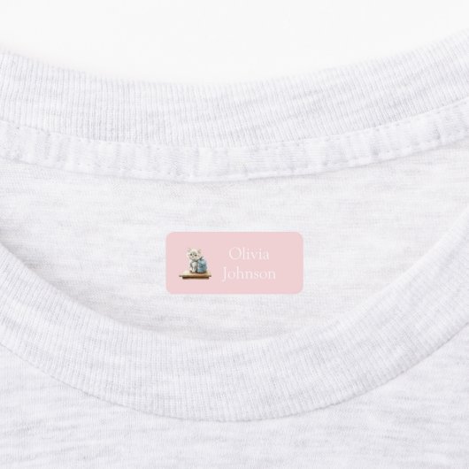 Cute Kitten with Backpack Pink and Lilac Clothes Labels (Aangebracht)