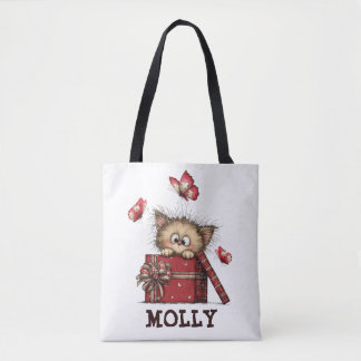 Cute Kitten with Butterflies Personalized Tote Bag
