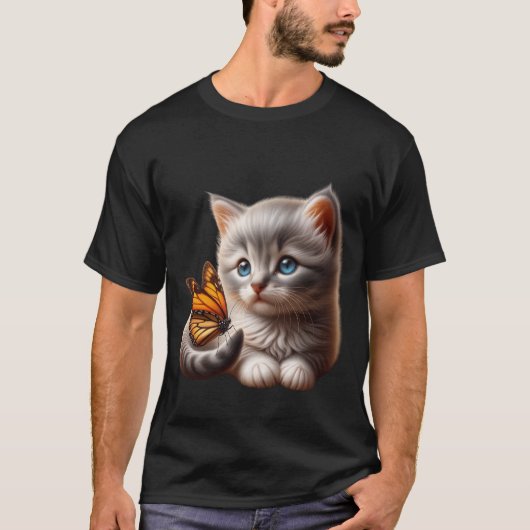 Cute Kitten with Butterfly on Tail Art  ✨🐾🦋 T-shirt (Voorkant)