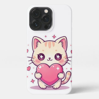Cute Kitten with Pink Heart - Aesthetic Cat iPhone 13 Pro Hoesje