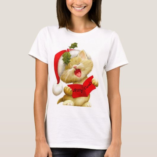 Cute Kitten zingt het T-shirt voor de kerstCaroler (Voorkant)