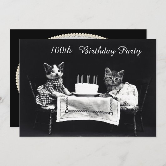 Cute  Kittens 100th Birthday Party Kaart (Voorkant / Achterkant)