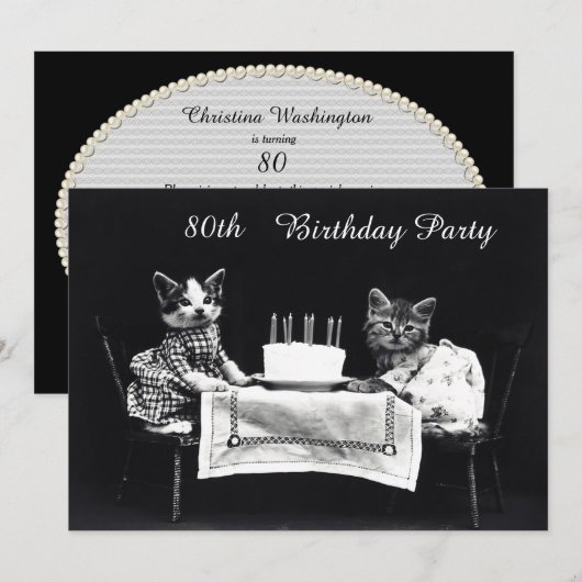 Cute  Kittens 80th Birthday Party Kaart (Voorkant / Achterkant)