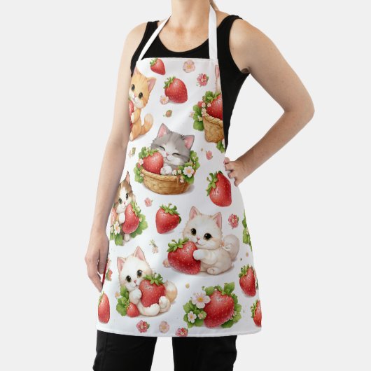Cute Kittens and Strawberries Kitchen Apron Schort (Insitu)