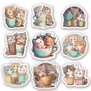 Cute Kittens en kop koffie Sticker