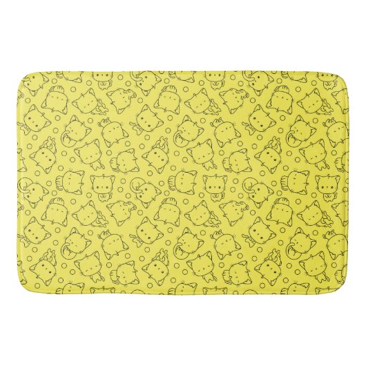 Cute Kittens en polka dots Black & Yellow Badmat (Voorkant)