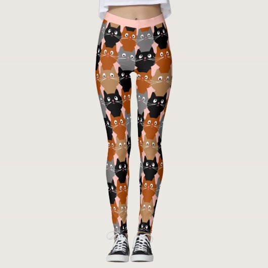 Cute Kittens Feline Cat Patroon Leggings (Voorkant)