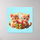 **Cute Kittens Fighting Over a Gift – Funny Christ Canvas Afdruk (Voorkant)