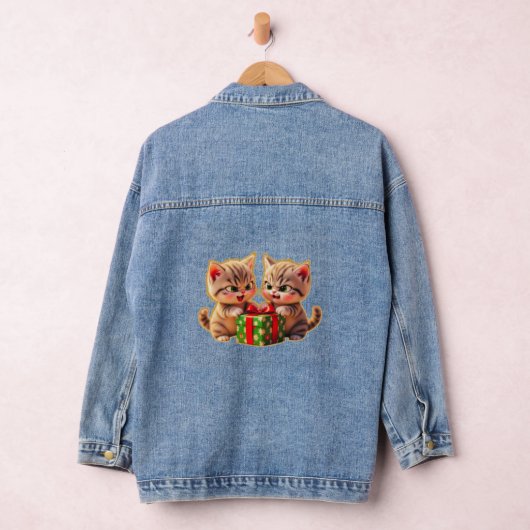 **Cute Kittens Fighting Over a Gift – Funny Christ Denim Jacket (Hangar)