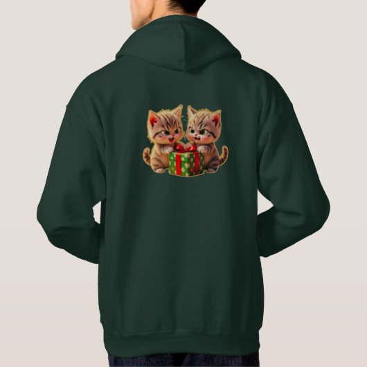 **Cute Kittens Fighting Over a Gift – Funny Christ Hoodie (Achterkant)