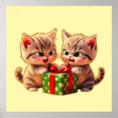 **Cute Kittens Fighting Over a Gift – Funny Christ Poster (Voorkant)